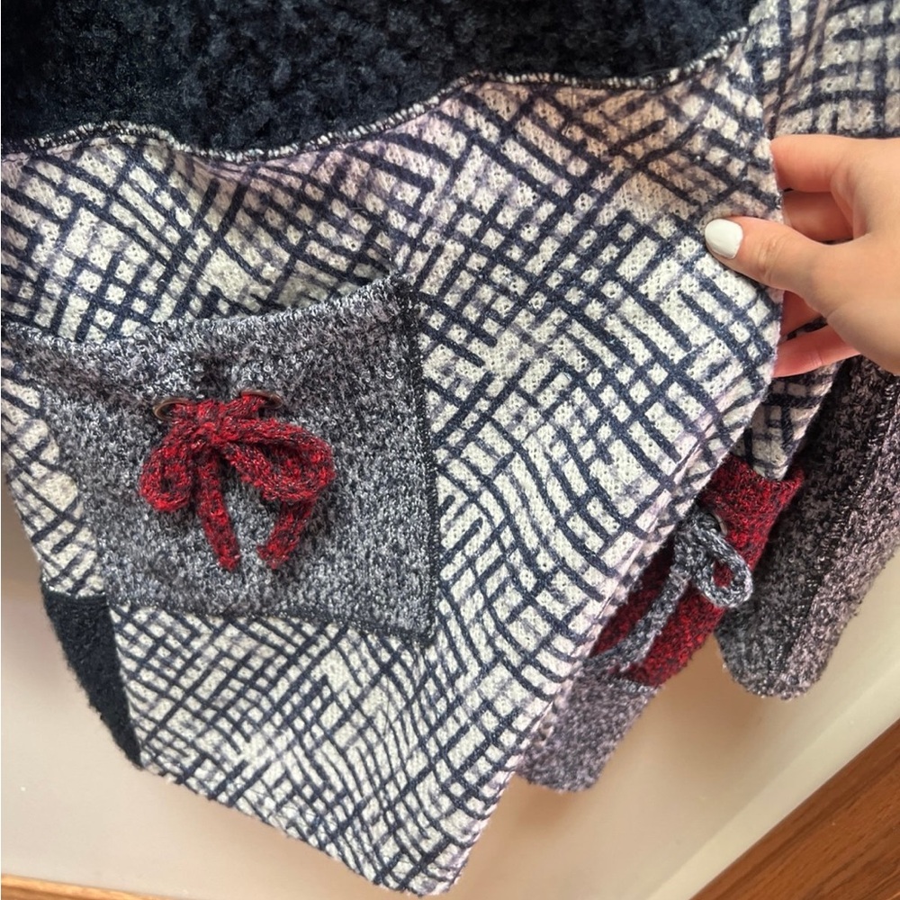 Multiples Patchwork Knit Navy Blue, White, Red Ca… - image 6